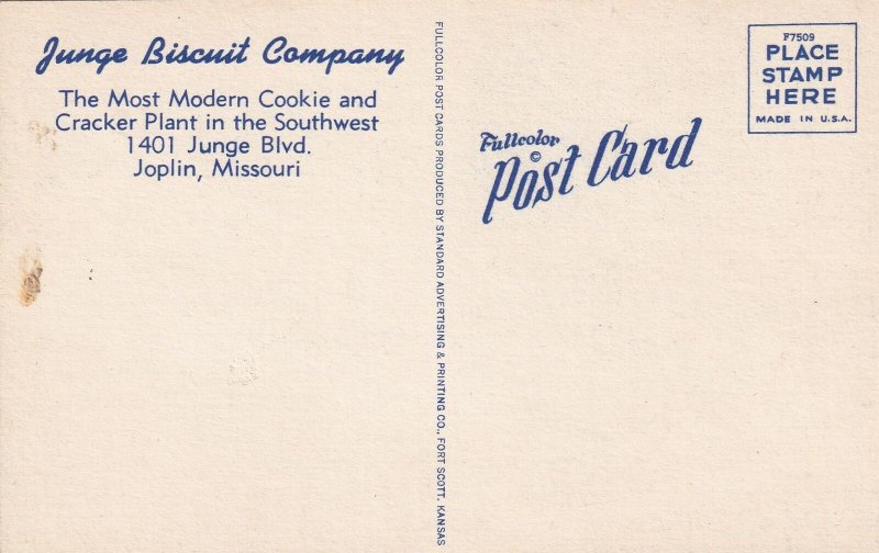 Junge Biscuit Company Joplin Missouri MO Postcard N29
