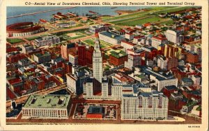 Downtown Cleveland Ohio Vintage Postcard Standard Aerial View Card