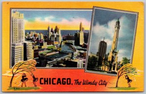 Vtg Chicago Illinois IL The Windy City Multiview City View 1940s Linen Postcard