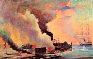 THE MONITOR & CONFEDERATE IRONCLAD MERRIMACK-CIVIL WAR BATTLE~LOT OF 2 POSTCARDS