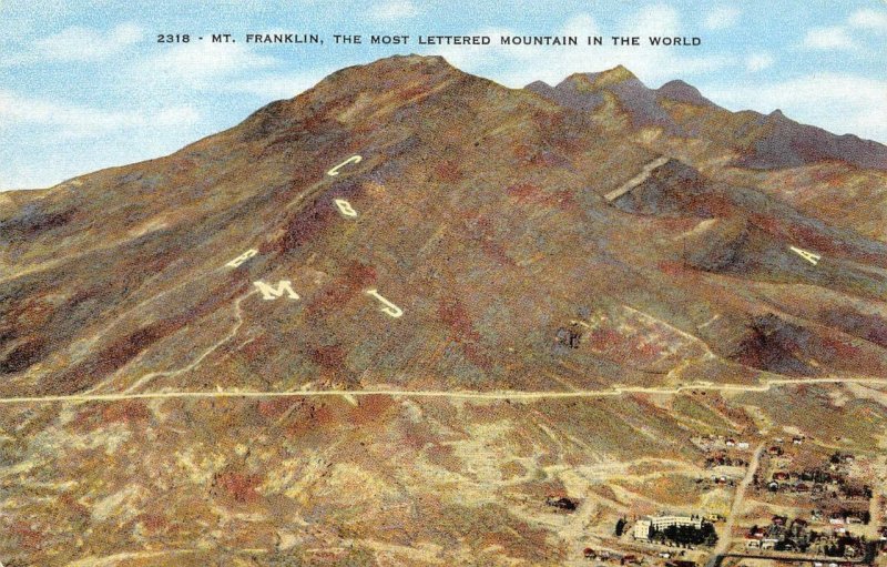 EL PASO, Texas TX    MT FRANKLIN~World's Most Lettered Mountain ca1940s Postcard