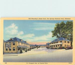 Linen Postcard; Hill Wheatley's Hotel Court, Hot Springs Nat'l Park AR Roadside