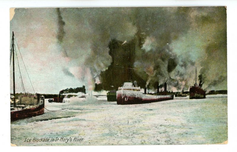 MI - Upper Peninsula. Ice Blockade in St. Mary's River ca 1907