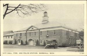 Marshall MI Fire Station City Hall Postcard