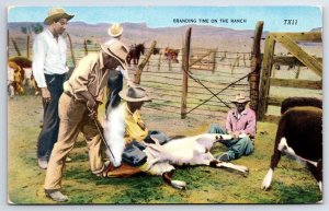 Postcard of Branding Time in Texas- Chrome- unposted