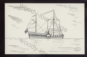 pen092 - Original n Pen & Ink Postcard - US Paddle Steamer - Phoenix ,built 1808