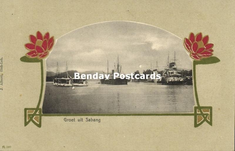 indonesia, SUMATRA SABANG, Atjeh Aceh, Steamers (1899) Art Nouveau Postcard (2)