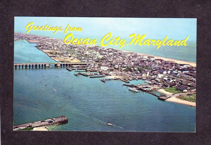 MD Greetings from Ocean City Maryland Postcard Aerial View Sinepuxent Bay