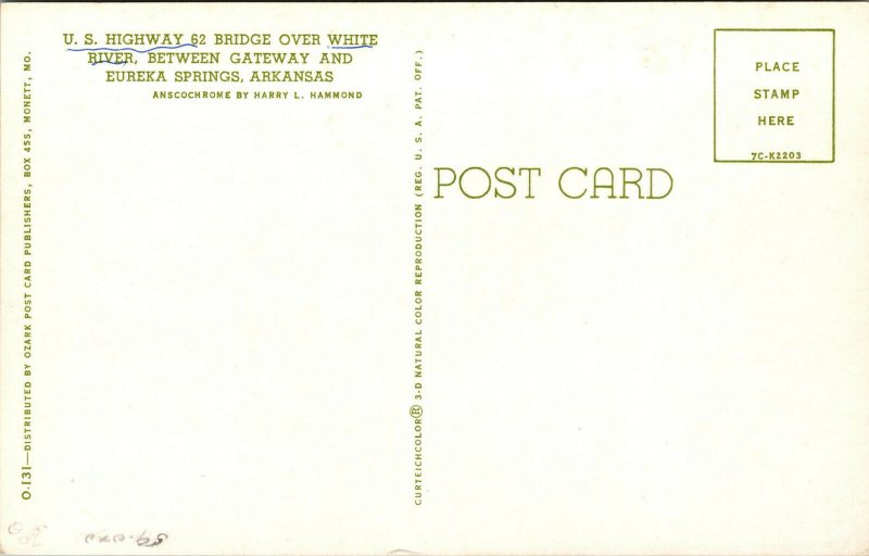 Vtg 1950s Highway 62 Bridge Over White River Gatewa Eureka Springs AR Postcard