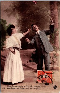 Victorian Romantic Couple Diabolo Vintage Postcard C014