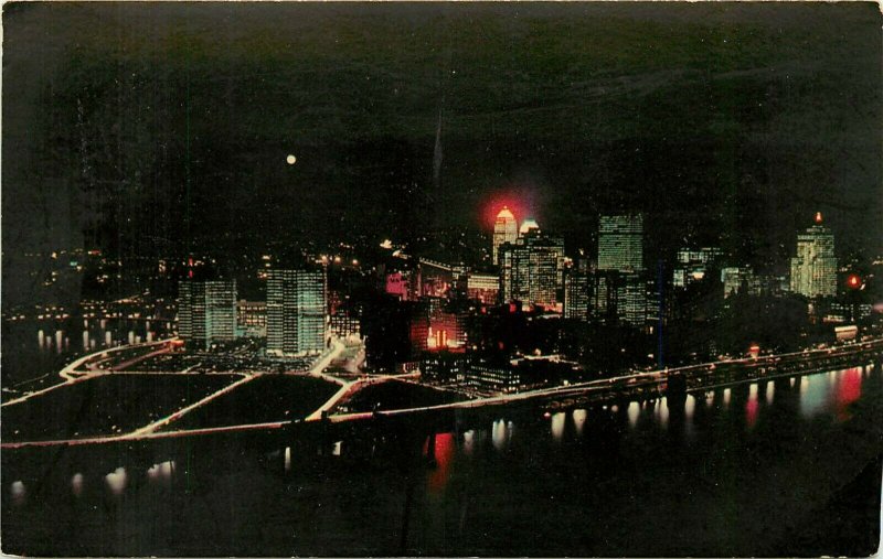 Pittsburgh night scene aerial view Pennsylvania PA from Mt Washington Postcard