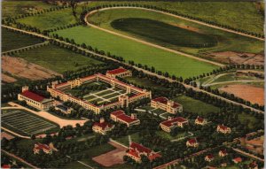 Roswell NM-New Mexico, Aerial View NM Military Institute, Linen c1948 Postcard 