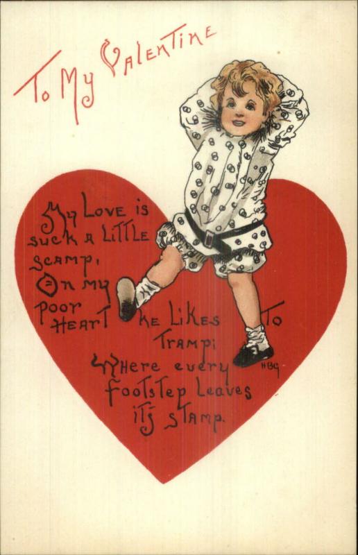 HBG Griggs Valentine Cute Little Boy - Poem in Heart c1910 Postcard