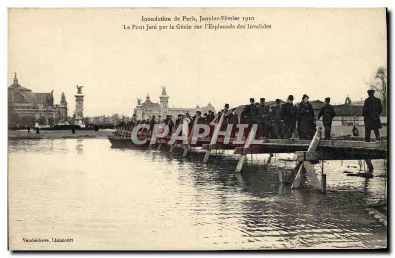 Old Postcard Army Flood of Paris in January February 1910 The bridge thrown b...