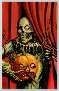 Halloween Matthew Kirscht Curtains Creepy Skelton Wicked JOL Linen Postcard MK