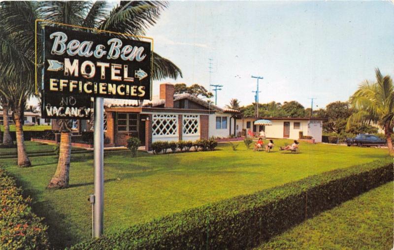 FORT LAUDERDALE FLORIDA BEA & BEN MOTEL 2005 S MIAMI ROAD~ROUTE 1POSTCARD 1960s