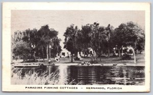Hernando Florida~Paradise Fishing Cottages~Beach & Boats~Cars~1958 B&W