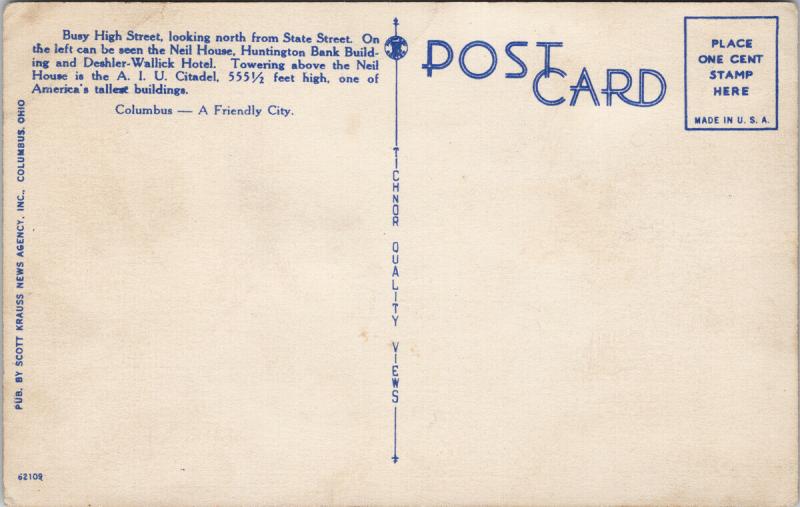 High Street Columbus Ohio OH Postcard D97 *As Is