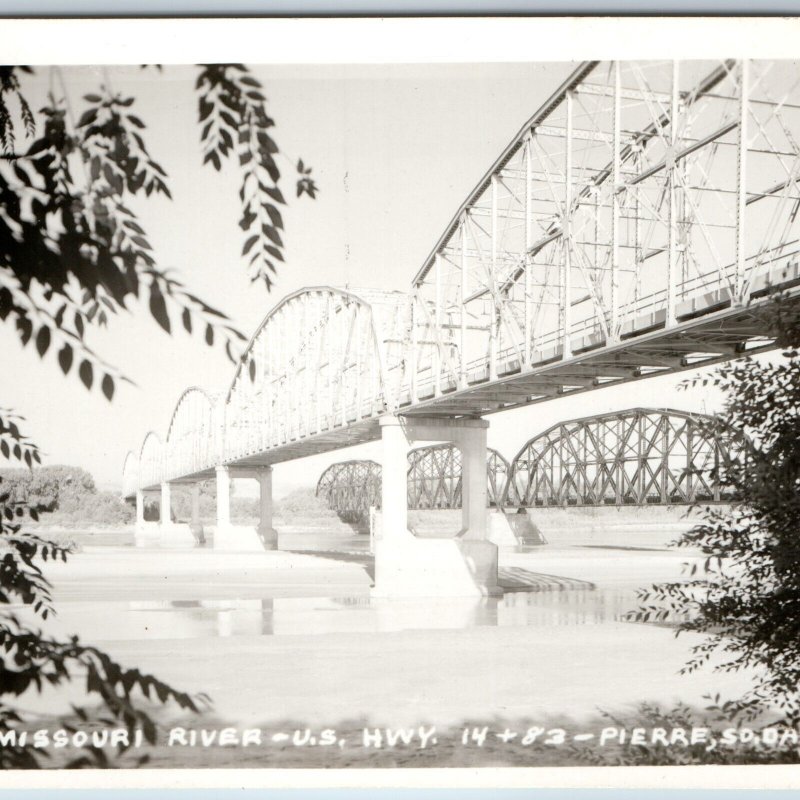 c1950s Pierre, SD RPPC US Hwy. 14 & 83 Bridges Missouri River Real Photo PC A199