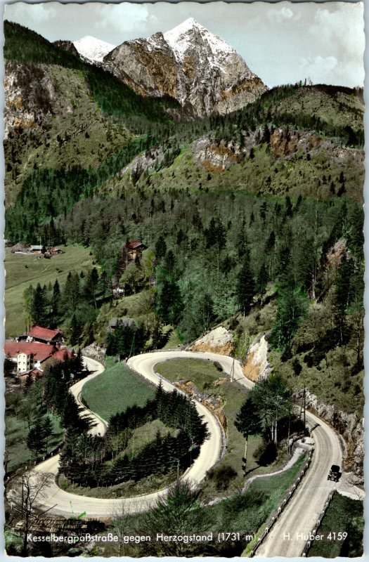 c1930s Kesselberg Pass Road Bavaria Postcard Herzogstand Mtn Winding Switchbacks