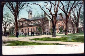Cambridge MA Harvard Hall College 1912 Colored Postcard