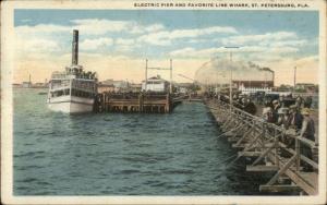 St. Petersburg Electric Pier Steamer Boat Fishing Wharf c1920 Postcard