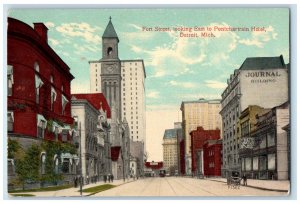 Fort Street Looking East To Pontchartrain Hotel Detroit Michigan MI Postcard