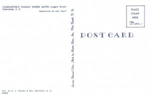 Vintage Postcard Famous Sword Gates Legare Street Charleston South Carolina SC