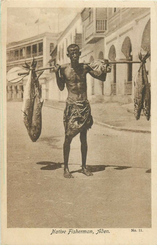 Yemen Aden native fisherman fish seller postcard