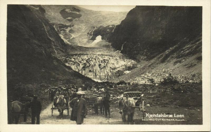 norway norge, LOEN, Kjendalsbræ, Horse Carts (1920s) RPPC