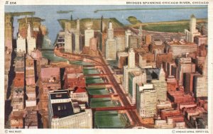 Vintage Postcard 1935 Modern Bridges Spanning Chicago River Chicago Illinois IL
