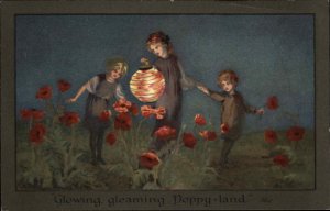 Chinese Lantern Children Field of Flowers Whimsical BARHAM c1910 Postcard