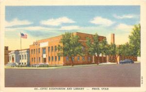 Vintage Linen Postcard; Civic Auditorium & Library, Price UT Carbon County