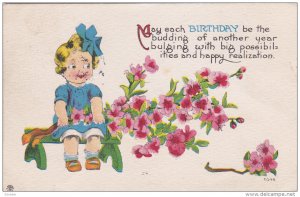 BIRTHDAY, Birthday Message, Little Girl Holding A Branch Full Of Flowers, PU-...