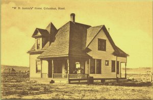 W. D. Jenkin's Home Columbus Montana Postcard Sepia Residence Porch People