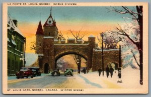 Postcard Quebec City Quebec c1930s St Louis Gate Winter Scene La Porte St Louis