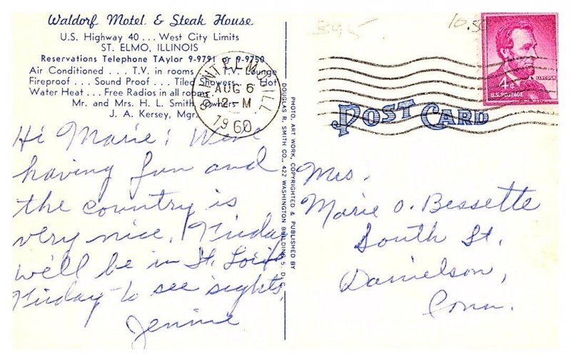 Illinois St.Elmo , Waldorf  Motel and Steak house