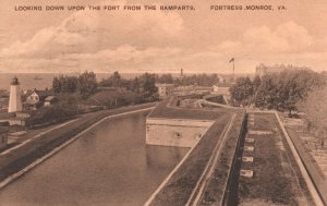 Vintage Postcard 1913 Looking Down Upon Fort From Ramparts Fortress Monroe VA