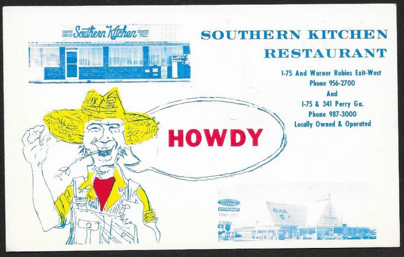 Howdy Southern Kitchen Restaurant Georgia Unused c1950s