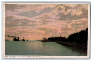 View Of Night Fall On The STE Claire River Michigan MI Phostint Vintage Postcard