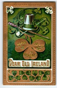 St Patrick's Day Postcard Ireland Dear Irish Memories Hat Clover Embossed Saxony