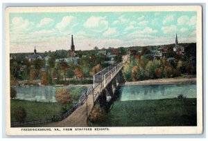 c1920's View from Stafford Heights, Bridge, River at Fredericksburg VA Postcard