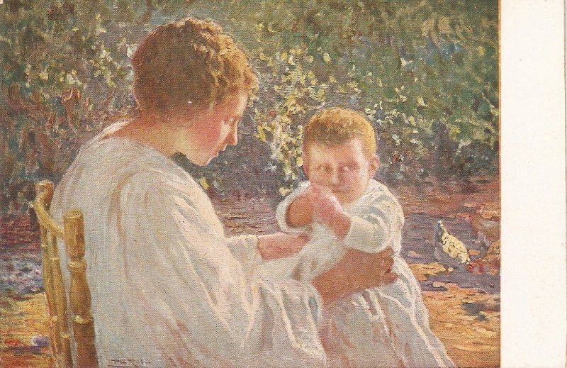 Pla y Rubio. Mother with Son. El Primer Hijo Fine painting vintage  Spanish PC