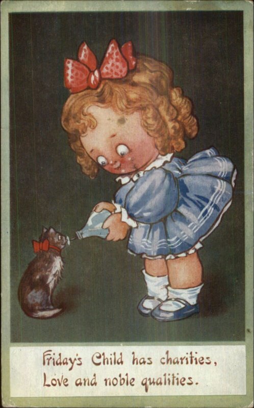 Children Day of the Week Series FRIDAY Charity Feeds Cat c1910 Postcard