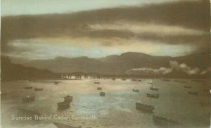 Barmouth C-1910 Sunrise Behind Cedar RPPC Photo Postcard UK 20-8654
