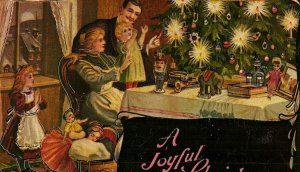 1907-15 A Joyful Christmas Merrimack Postcard Family Gifts Tree Gold Foil  