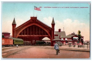 Sacramento California CA Postcard Southern Pacific Depot c1910 Vintage Antique