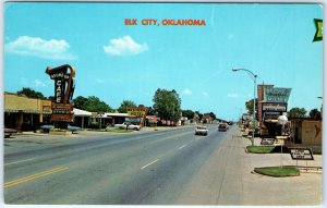 c1960s Elk City, OK Downtown Main St Chrome Photo Postcard US Hwy 66 Okla A89