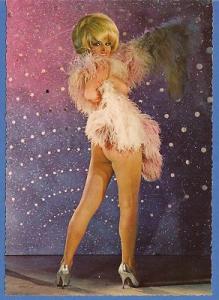 Semi Nude Risque Blonde with pink boa Postcard