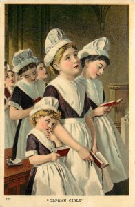 Vintage Postcard 102. Orphan Girls in Uniforms w/Prayer Books or Bibles, Posted